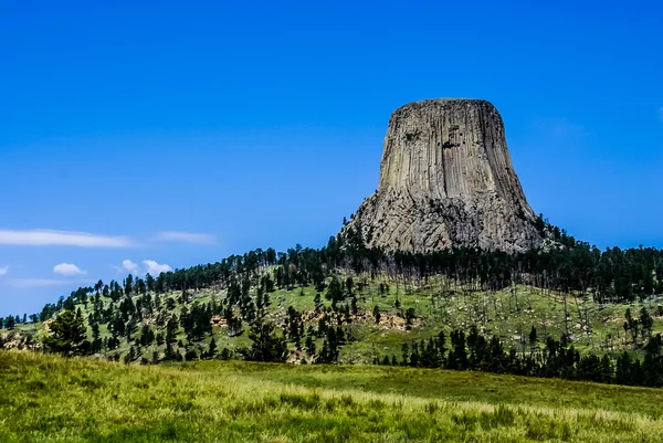 Niesamowite wychodni skał lub laccolith o nazwie Diabelska wieża, wyoming, Stany Zjednoczone Ameryki. — Zdjęcie stockowe