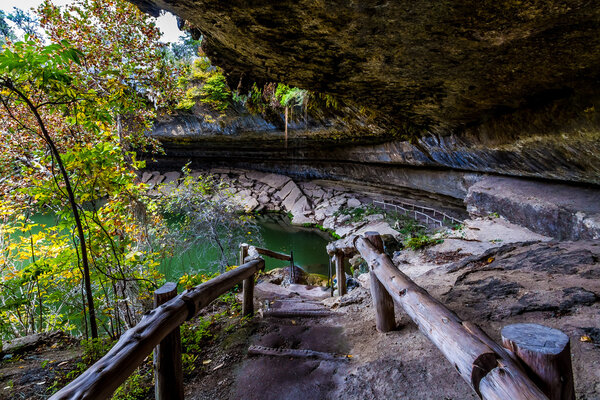 Entrance to Hamilton Pool Sink Hole in the Texas Hill Country in Late Fall.
