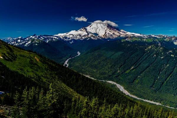 Vista ampla do ângulo da neve tampado Monte Rainier — Fotografia de Stock