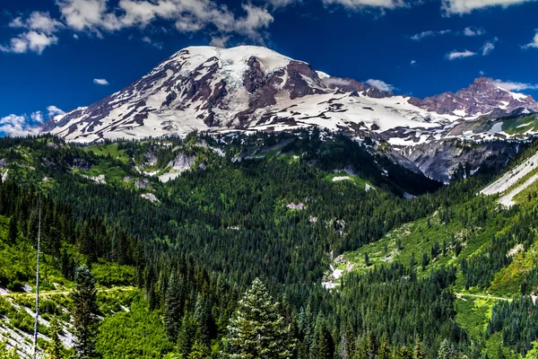 Vista grandangolare del Monte Rainier innevato — Foto Stock