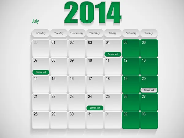 Calendario de diseño julio — Archivo Imágenes Vectoriales