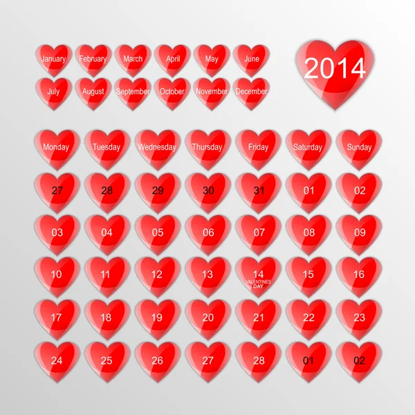 Valentinstag-Kalender — Stockvektor