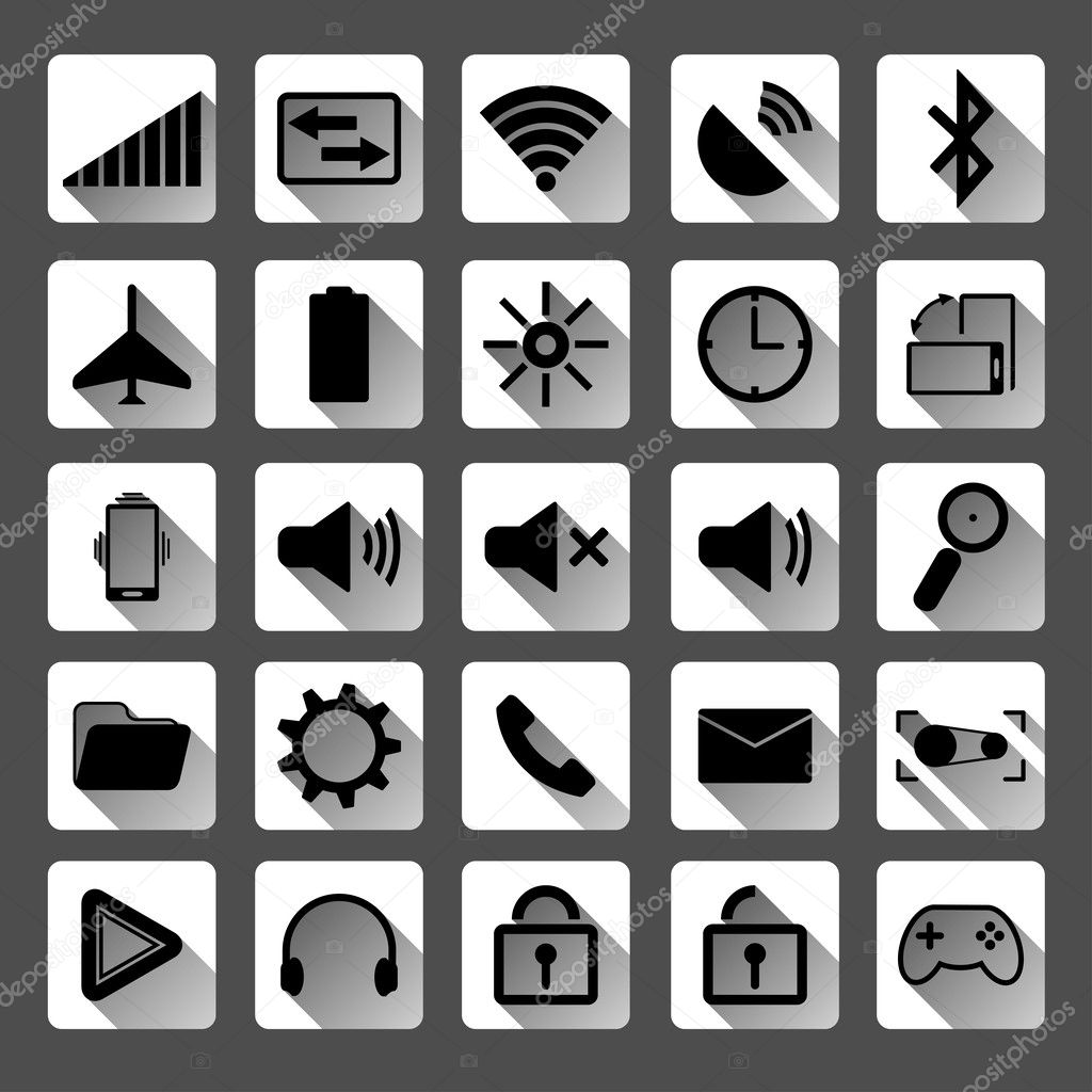 Flat icons for mobile phone with a long shadow