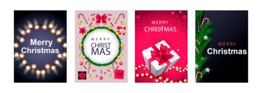 Mutlu noel posterleri ya da el ilanları. Ağaç dalı ve Noel balosuyla tebrik kartı tasarımı. Yeni yıl 2022 kapak tasarımı. Xmas broşürü. Gerçekçi elementlerle vektör illüstrasyonu.