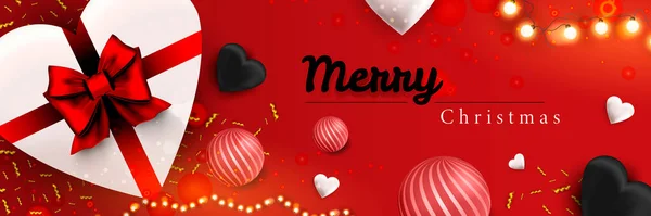 Καλά Χριστούγεννα web banner. Χριστούγεννα και Καλή Χρονιά 2022 αφίσα εορτασμού. Εικονογράφηση διάνυσμα με 3D ρεαλιστικά στοιχεία. Οριζόντια χριστουγεννιάτικη αφίσα, φόντο, ευχετήριες κάρτες, κεφαλίδα. — Διανυσματικό Αρχείο
