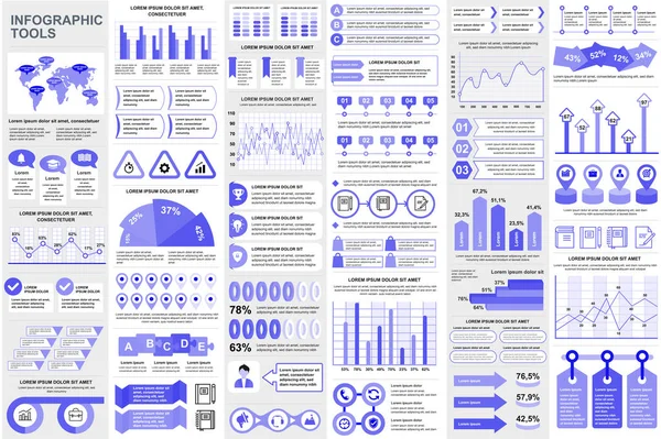 Bundle elementos infográficos modelo de design de vetores de visualização de dados. Mega set. Pode ser usado para etapas, processos de negócios, fluxo de trabalho, diagrama, conceito de fluxograma, linha do tempo, ícones, gráficos de informações. —  Vetores de Stock