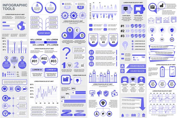 Paquete de elementos infográficos plantilla de diseño vectorial visualización de datos. Mega set. Se puede utilizar para pasos, procesos de negocio, flujo de trabajo, diagrama, concepto de diagrama de flujo, línea de tiempo, iconos, gráficos de información. — Archivo Imágenes Vectoriales