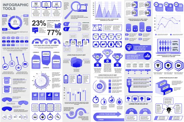 Paquete de elementos infográficos plantilla de diseño vectorial visualización de datos. Mega set. Se puede utilizar para pasos, procesos de negocio, flujo de trabajo, diagrama, concepto de diagrama de flujo, línea de tiempo, iconos, gráficos de información. — Archivo Imágenes Vectoriales