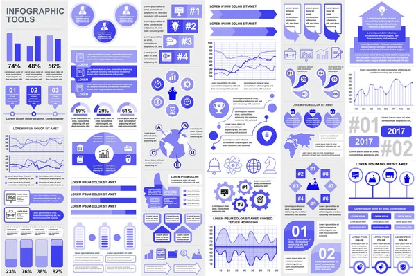 Paquete de elementos infográficos plantilla de diseño vectorial visualización de datos. Mega set. Se puede utilizar para pasos, procesos de negocio, flujo de trabajo, diagrama, concepto de diagrama de flujo, línea de tiempo, iconos, gráficos de información. — Archivo Imágenes Vectoriales