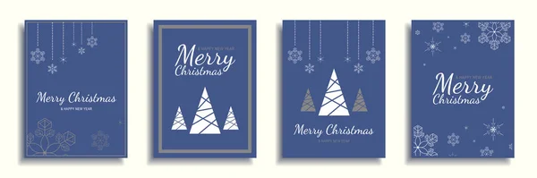 メリークリスマスと新年2022パンフレットカバーセット。幾何学的なお祝いの木や雪の結晶装飾の境界線とクリスマス最小限のバナーデザイン。チラシ、ポスター、グリーティングカードのベクターイラスト — ストックベクタ