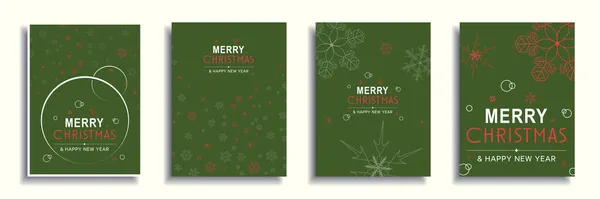 Feliz Natal e Ano Novo 2022 conjunto de capas folheto. Xmas design de banner mínimo com padrão de flocos de neve e bordas em fundo verde. Ilustração vetorial para cartão de panfleto, cartaz ou saudação — Vetor de Stock