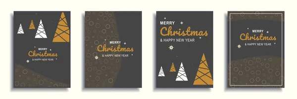 Merry Christmas and New Year 2022 brochure covers set. Xmas minimal banner design with white or gold festive trees with abstract pattern borders. Vector illustration for flyer, poster or greeting card — Stock Vector