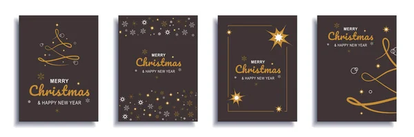 メリークリスマスと新年2022パンフレットカバーセット。抽象的な金のお祝いの木や雪の結晶パターンを持つXmas最小限のバナーデザイン。チラシ、ポスター、グリーティングカードのベクターイラスト — ストックベクタ