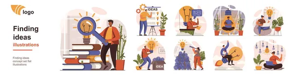 Finding ideas concept isolated person situations. Collection of scenes with people come up with new ideas, brainstorm, develop project plan and strategy. Mega set. Vector illustration in flat design — Stock Vector