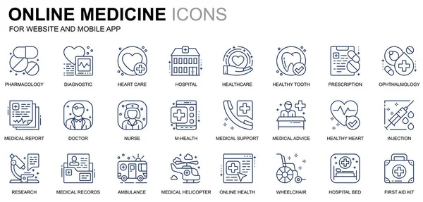 Simple Set soins de santé et des icônes ligne médicale pour le site Web et les applications mobiles. Contient des icônes telles que l'ambulance, les premiers soins, la recherche, l'hôpital. Icône conceptuelle de ligne de couleur. Emballage de pictogramme vectoriel . — Image vectorielle