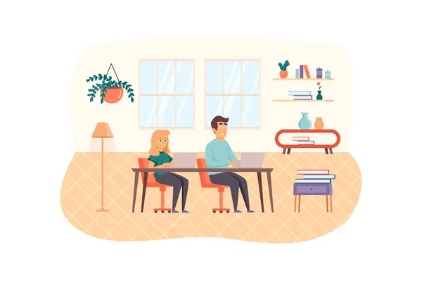 Büromanager, die an Laptops arbeiten. Management, Verwaltung, Workflow-Optimierung, Teambildung, Organisation von Büroarbeits-Konzepten. Illustration von Personen in flachem Design — Stockfoto