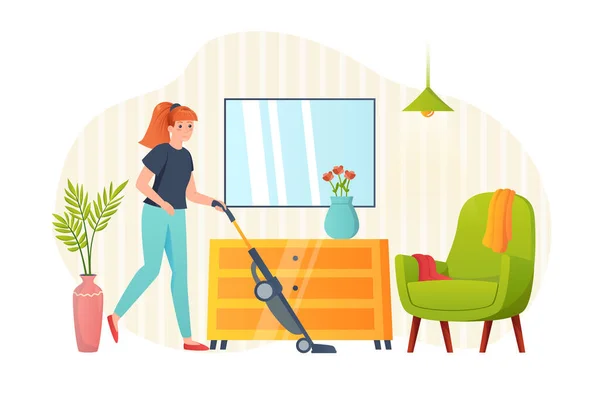 Cleaning at Home Flat Concept — Stock Vector