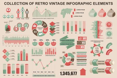 Bundle vintage infographic elements data visualization vector design template. Can be used for steps, business processes, workflow, diagram, flowchart, timeline, marketing icons, retro infographics.