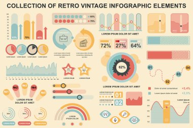 Bundle vintage infographic elements data visualization vector design template. Can be used for steps, business processes, workflow, diagram, flowchart, timeline, marketing icons, retro infographics.