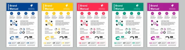 DIN A3 business brand manual templates set. Company identity brochure page with infographic with charts, graphs, diagrams. Banner for advertisement. Vector layout design for poster, cover, brochure — Vettoriale Stock