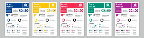 DIN A3 business brand manual templates set. Company identity brochure page with global statistics, investment strategy, sales performance and earnings. Vector layout design for poster, cover, brochure — Stock vektor
