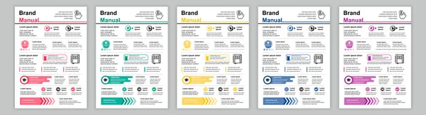 DIN A3 business brand manual templates set. Company identity brochure page with infographic financial data. Marketing research, and commercial offer. Vector layout design for poster, cover, brochure — Stockvektor