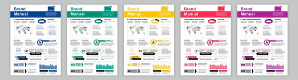 DIN A3 business brand manual templates set. Company identity brochure page with infographic. Outsourcing business, global leadership and investment. Vector layout design for poster, cover, brochure — Stockový vektor