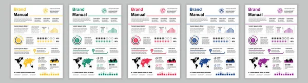 DIN A3 business brand manual templates set. Company identity brochure page with science infographic. Data analysis, international scientific research. Vector layout design for poster, cover, brochure — Stockový vektor