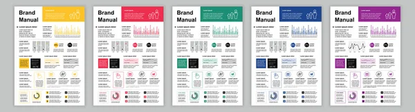 DIN A3 business brand manual templates set. Company identity brochure page with data. Banner for professional development, management, leadership. Vector layout design for poster, cover, brochure — Stockvector