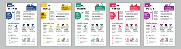 DIN A3 business brand manual templates set. Company identity brochure page with financial data. Banner with marketing and professional development. Vector layout design for poster, cover, brochure — Stock Vector