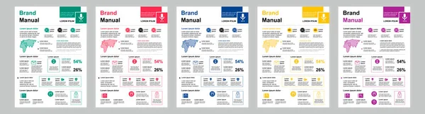 DIN A3 business brand manual templates set. Company identity brochure page with infographic. Business presentation, management and communication. Vector layout design for poster, cover, brochure