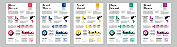 DIN A3 business brand manual templates set. Company identity brochure page. Newsletter banner with global targets, marketing and communication. Vector layout design for poster, cover, brochure — Vector de stock