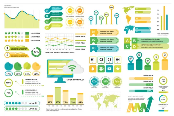 Bundle éléments infographiques modèle de conception vectorielle de visualisation de données. Peut être utilisé pour les étapes, les processus opérationnels, le flux de travail, le diagramme, le concept d'organigramme, la chronologie, les icônes marketing, les graphiques d'information . — Image vectorielle