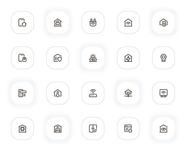 Akıllı ev satırı simgeleri ayarlandı. Güvenlik, kilit, enerji, kablosuz ağ, koruma, şifre, otomasyon, sistem. Web ve ui için vektör çizgisi pictogramları, ux mobil uygulama tasarımı. Düzenlenebilir Vuruş. 24x24 Piksel Mükemmel.