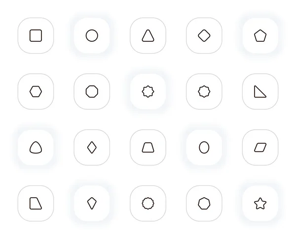 Conjunto de iconos de líneas geométricas básicas. Cuadrado, círculo, triángulo, rombo, pentágono, estrella, óvalo. Vector bosquejo pictogramas para web y ui, diseño de aplicaciones móviles ux. Trazo Editable. 24x24 píxeles perfecto. — Archivo Imágenes Vectoriales