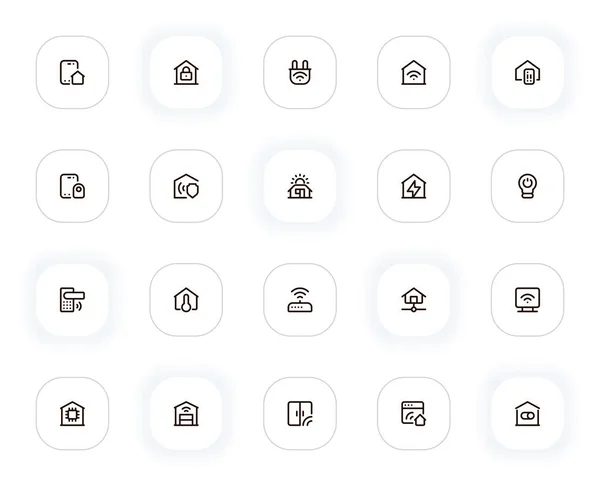 Smart home line icons set. Security, lock, energy, wifi, protection, password, automation, system. Vector outline pictograms for web and ui, ux mobile app design. Editable Stroke. 24x24 Pixel Perfect. — Stock Vector