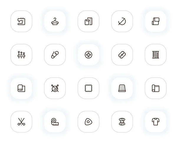 Zestaw ikon do szycia ubrań. Maszyna do szycia, wieszak, tkanina, igła, nici, pin, guzik, ostrze. Piktogramy zarysu wektorowego dla sieci web i ui, projektowanie aplikacji mobilnych ux. Edytowalny Stroke. 24x24 pikseli idealny. — Wektor stockowy