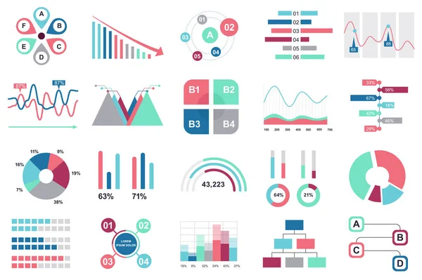 Zestaw Elementów Infograficznych Szablon Projektu Wektora Wizualizacji Danych Różnymi Wykresami — Wektor stockowy