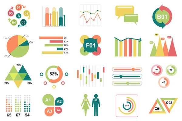 Sada Infografických Prvků Návrh Vektoru Vizualizace Dat Šablona Různými Grafy — Stockový vektor