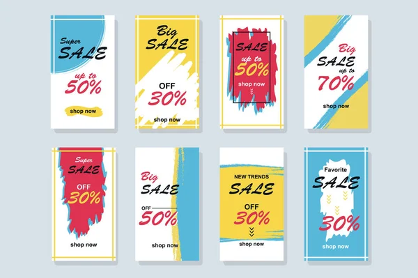 Big Sale Template Instagram Stories Mockups Design Abstract Bright Promo — Stock Vector