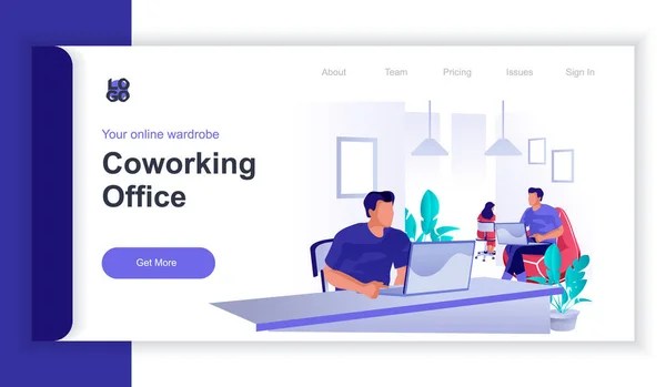 Coworking Office Concept Isometrisk Web Banner Med Menneskers Scene Ansatte – stockvektor