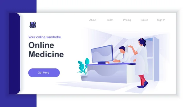 Konsep Kedokteran Daring Isometric Web Banner People Scene Dokter Dan - Stok Vektor