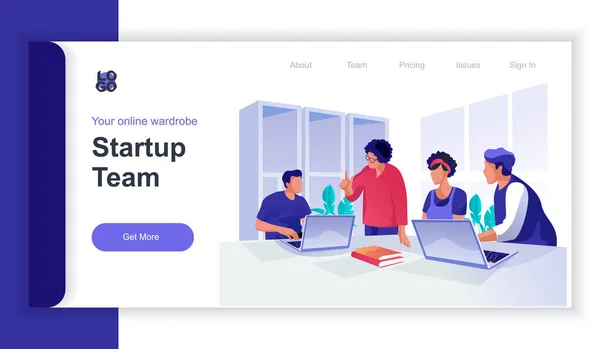 Startup Team Koncept Izometrický Web Banner Lidskou Scénou Zaměstnanci Spolupracují — Stockový vektor