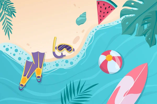 Happy Summer Background Flat Cartoon Design Wallpaper Sandy Summer Beach — Stock Photo, Image
