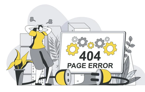 404 Error Page Concept Outline People Scene Working Website Computer — Stock Photo, Image