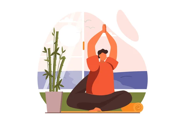 Yoga Web Concept Επίπεδη Σχεδίαση Άνθρωπος Ασκεί Γιόγκα Asanas Και — Διανυσματικό Αρχείο