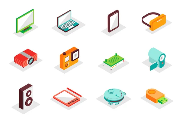 Electronics Concept Isometric Icons Set Pack Isometry Elements Computer Laptop — Stock Vector