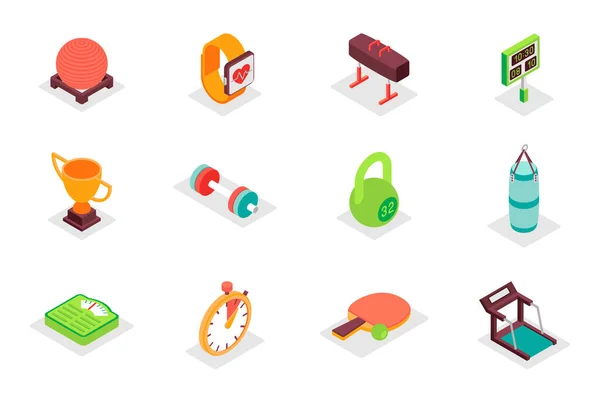 Sports Equipment Concept Isometric Icons Set Pack Isometry Elements Ball — Stock vektor