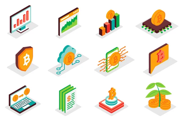 Cryptocurrency Concept Isometric Icons Set Pack Isometry Elements Bitcoin Blockchain — Stock Photo, Image