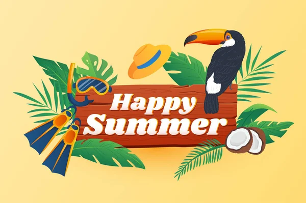 Happy Summer Background Flat Cartoon Design Wallpaper Text Composition Diving — Stockfoto